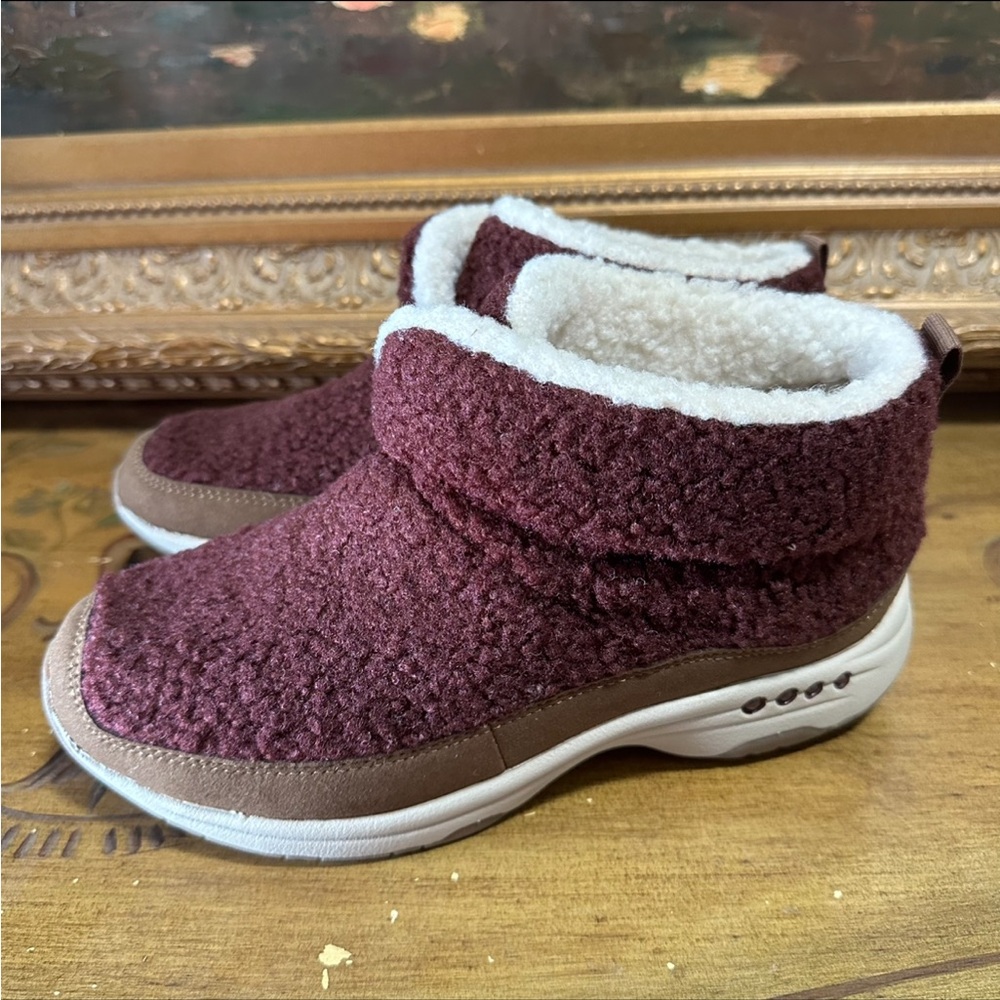Easy Spirit Womens Trippin2 Faux Fur Cozy Slip On Ankle Boot 8.5 W New Dark Red